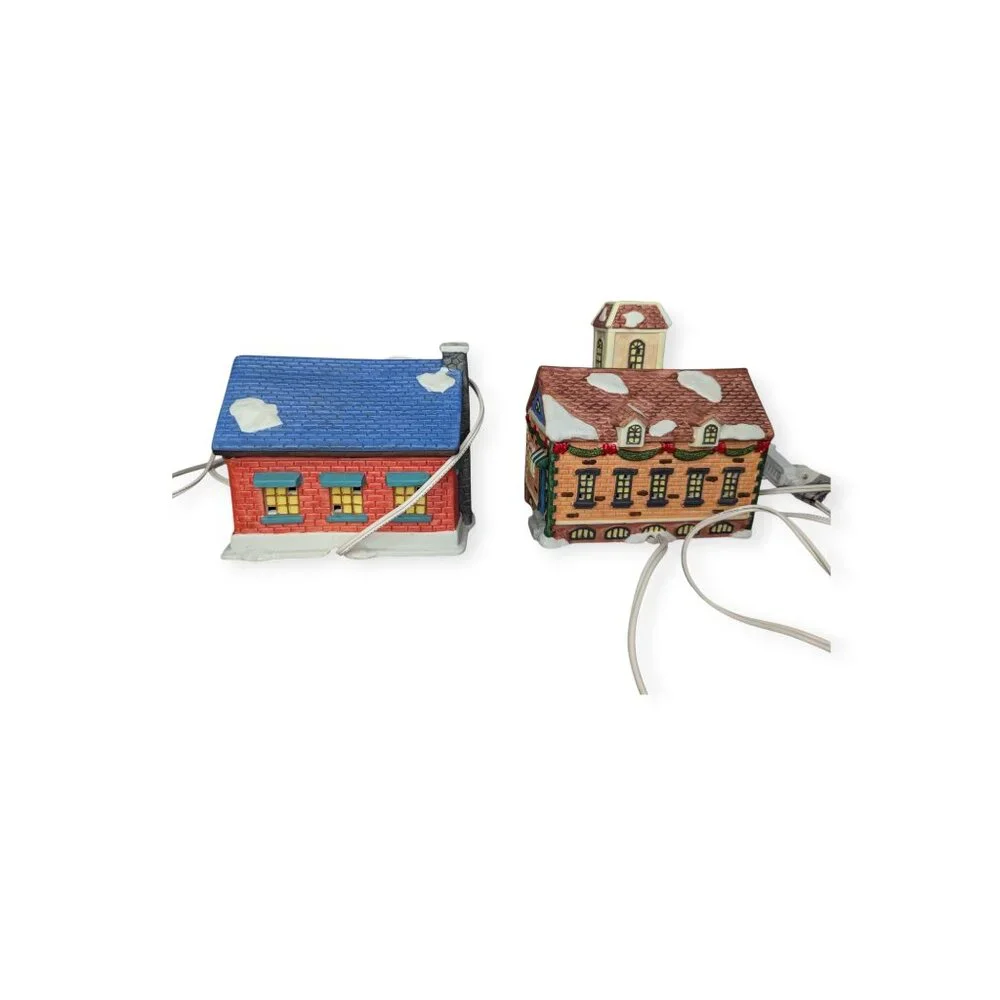 Grandeur Noel Ceramic Christmas Village Post Office Elementary School Set W/Box